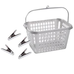 Forte Plastics Wasknijper mandje/bakje - zilver - inclusief 40x wasknijpers - RVS metaal -