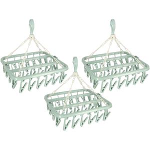 Benson Droogcarrousel - 3x - groen - kunststof - 32 clips/knijpers - 30 x cm -