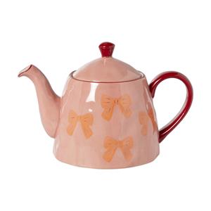Xenos Theepot strikjes - roze/rood - ø23x15 cm