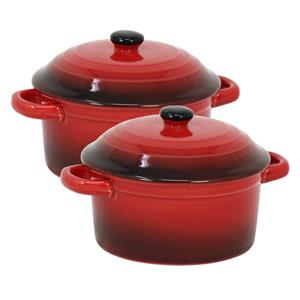 Excellent Houseware Set van 8x stuks mini stoofpannetjes/ovenschaaltjes met deksel rood 9 cm van porselein -