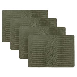Unique Living placemats Croco lederlook - 4x - 43 x 30 cm - donkergroen - pvc - tafel onderleggers -