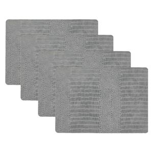 Unique Living placemats Croco lederlook - 4x - 43 x 30 cm - zilvergrijs - pvc - tafel onderleggers -