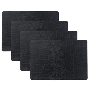 Unique Living placemats Croco lederlook - 4x - 43 x 30 cm - zwart - pvc - tafel onderleggers -