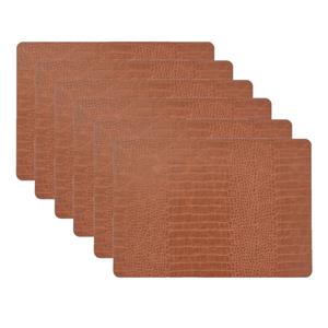 Unique Living placemats Croco lederlook - 6x - 43 x 30 cm - bruin - pvc - tafel onderleggers -