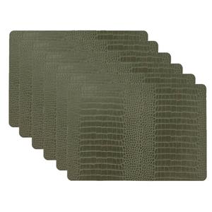 Unique Living placemats Croco lederlook - 6x - 43 x 30 cm - donkergroen - pvc - tafel onderleggers -