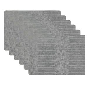 Unique Living placemats Croco lederlook - 6x - 43 x 30 cm - zilvergrijs - pvc - tafel onderleggers -