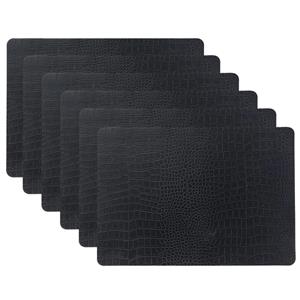 Unique Living placemats Croco lederlook - 6x - 43 x 30 cm - zwart - pvc - tafel onderleggers -