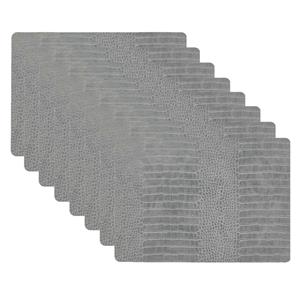 Unique Living placemats Croco lederlook - 8x - 43 x 30 cm - zilvergrijs - pvc - tafel onderleggers -