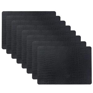 Unique Living placemats Croco lederlook - 8x - 43 x 30 cm - zwart - pvc - tafel onderleggers -