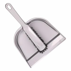Merkloos Plastic stoffer en blik grijs -
