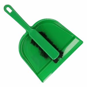 Merkloos Plastic stoffer en blik groen -
