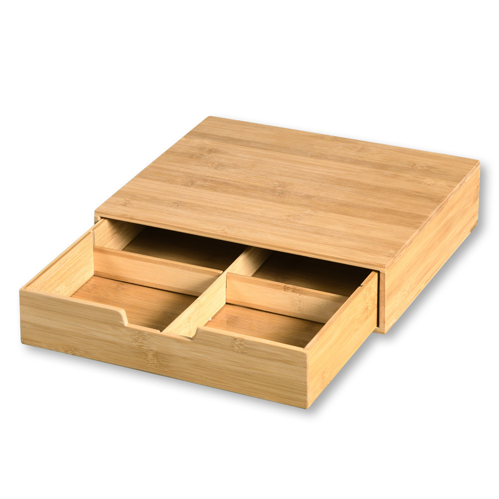 Kesper Koffie cups/capsule houder/dispenser lade - bamboe hout - x 31 x 8 cm - met vakjes -