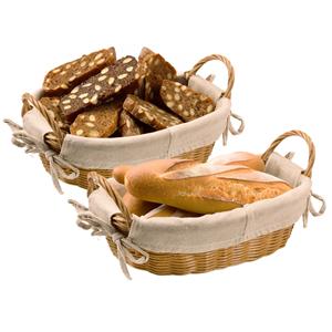 Kesper Broodmandje met stof - 2x - gevlochten kunststof - lichtbruin - ovaal - L30 x B20 x H9 cm -
