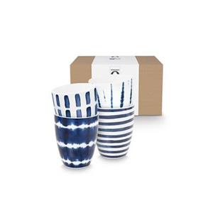 Vtwonen  Mokken - Blauw, Wit - Porselein - 400ml - Set van 4