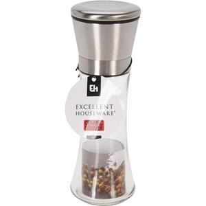 Excellent Houseware Pepermolen - glas/rvs - Instelbare maalgraad - keramische maler - peper -