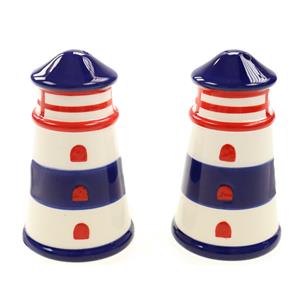 Merkloos Peper en zout stel - vuurtorens - keramiek - cadeau setje - blauw/wit -