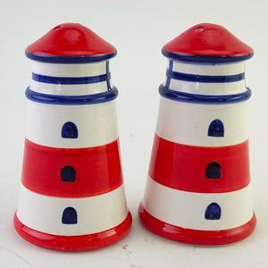 Merkloos Peper en zout stel - vuurtorens - keramiek - cadeau setje - rood/wit -