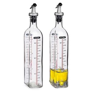 Vivalto Azijn/Olie fles met inhoud meter in ml - 2x - glas - met schenktuit - olijfolieflessen - 500 ml -