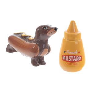 Puckator Peper en zout stel - hotdog hondje en mosterd - keramiek - cadeau setje -
