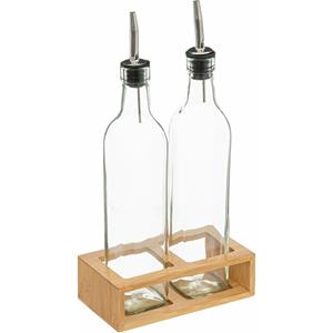 Secret de Gourmet Azijn/Olie flessen tafelset - glas/bamboe - transparant - olijfolieflessen -