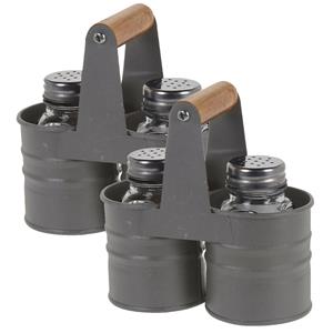 Excellent Houseware 2x Peper en zout strooier set in houder - glas/metaal - 6 x 13 cm -