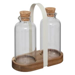 5five Azijn/Olie flessen tafelset - glas/bamboe - transparant - olijfolieflessen -