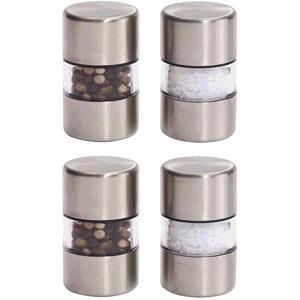 Merkloos 4x rvs pepermolen en zoutmolen set 5 cm - peper- en zout stel setje -