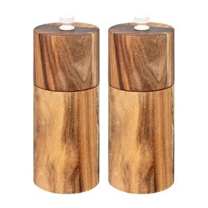 5five Kruidenmolen - 2x - Harmony - acacia hout - 12.5 cm - peper/zout - Kruidenset -