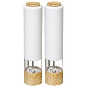 5five Elektrische pepermolen kunststof - Set van 2x stuks - wit - H22 cm - Pepermaler - Kruiden en -