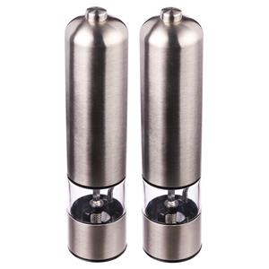 5five Set van 2x stuks electrische pepermolens RVS zilver 23 cm -
