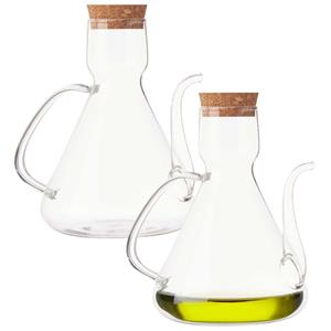 Vivalto Azijn/olie fles met schenktuit en kurk dop - 2x - borosilicaat glas - 750 ml - 18cm - Luxe v -
