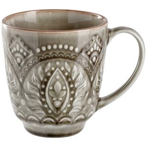 PULSIVA Mok Indie met reliëf; 380ml, 9.5x10.5 cm (ØxH); grijs; 4 stuk / verpakking