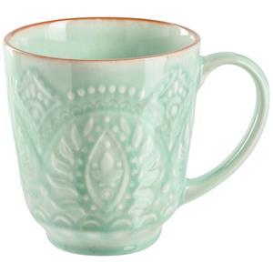 PULSIVA Mok Indie met reliëf; 380ml, 9.5x10.5 cm (ØxH); mint; 4 stuk / verpakking