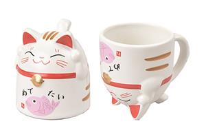 Tokyo Design Studio Wit/Rood/Roze beker - Lucky Cats - 8.5 x 9.8cm 350ml