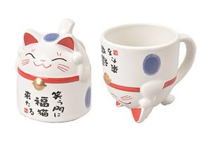 Tokyo Design Studio Wit/Rood/Blauwe beker - Lucky Cats - 8.5 x 9.8cm 350ml
