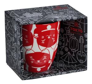 Tokyo Design Studio  Kawaii Lucky Cat - Mok - Giftbox - Red Cat - 8.5 x 10.2cm 380ml
