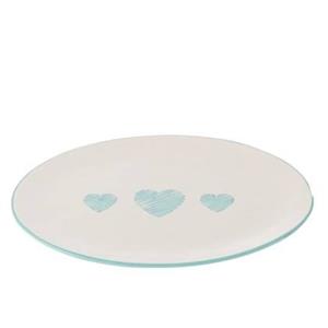 J-Line schaal Ovaal Hart - keramiek - wit|blauw