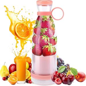 Darling Women Boutique A Draagbare elektrische sapcentrifuge mini sapblender USB-oplaadbaar 6 messen Shake Smoothie Sinaasappel Citroen Fruitmixer Verspersmachine roze