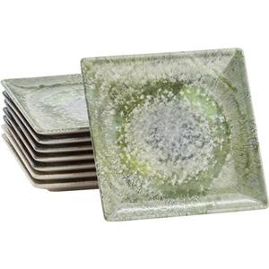 Lite-body Hermes gebaksbordjes - Set van 8 stuks - Ø16 cm - Groen reli