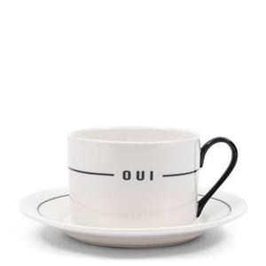 Rivièra Maison Riviera Maison Kop en Schotel Wit - Oui Merci - Porselein - 220 ml
