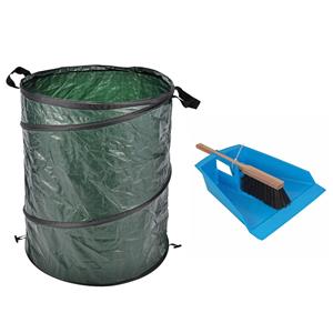Talen Tools Groot stoffer/blik blauw 43 cm met tuinafvalzak 130L voor tuinafval/bladeren -