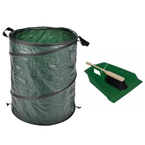 Talen Tools Groot stoffer/blik groen 43 cm met tuinafvalzak 130L voor tuinafval/bladeren -