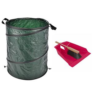 Talen Tools Groot stoffer/blik roze 43 cm met tuinafvalzak 130L voor tuinafval/bladeren -