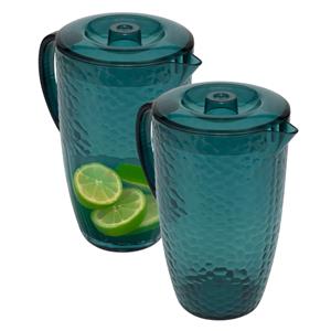 5five Sapkan/schenkkan karaf met deksel - 2x - 2 liter/2000 ml - petrol blauw - kunststof -
