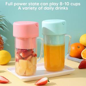 HOMEKA 420 ml USB elektrische sapcentrifuge, krachtige extractorblender, eenvoudige bediening met rietje, krachtige sapcentrifuge roze
