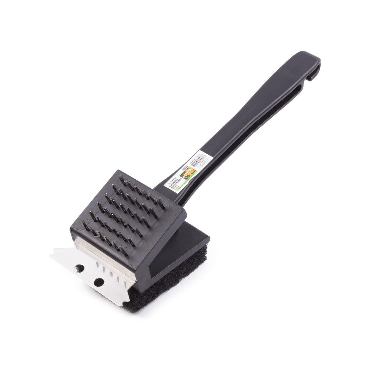 Benson BBQ borstel - 3 in 1 - grillborstel / spons / schraper - RVS - kunststof - met handvat -