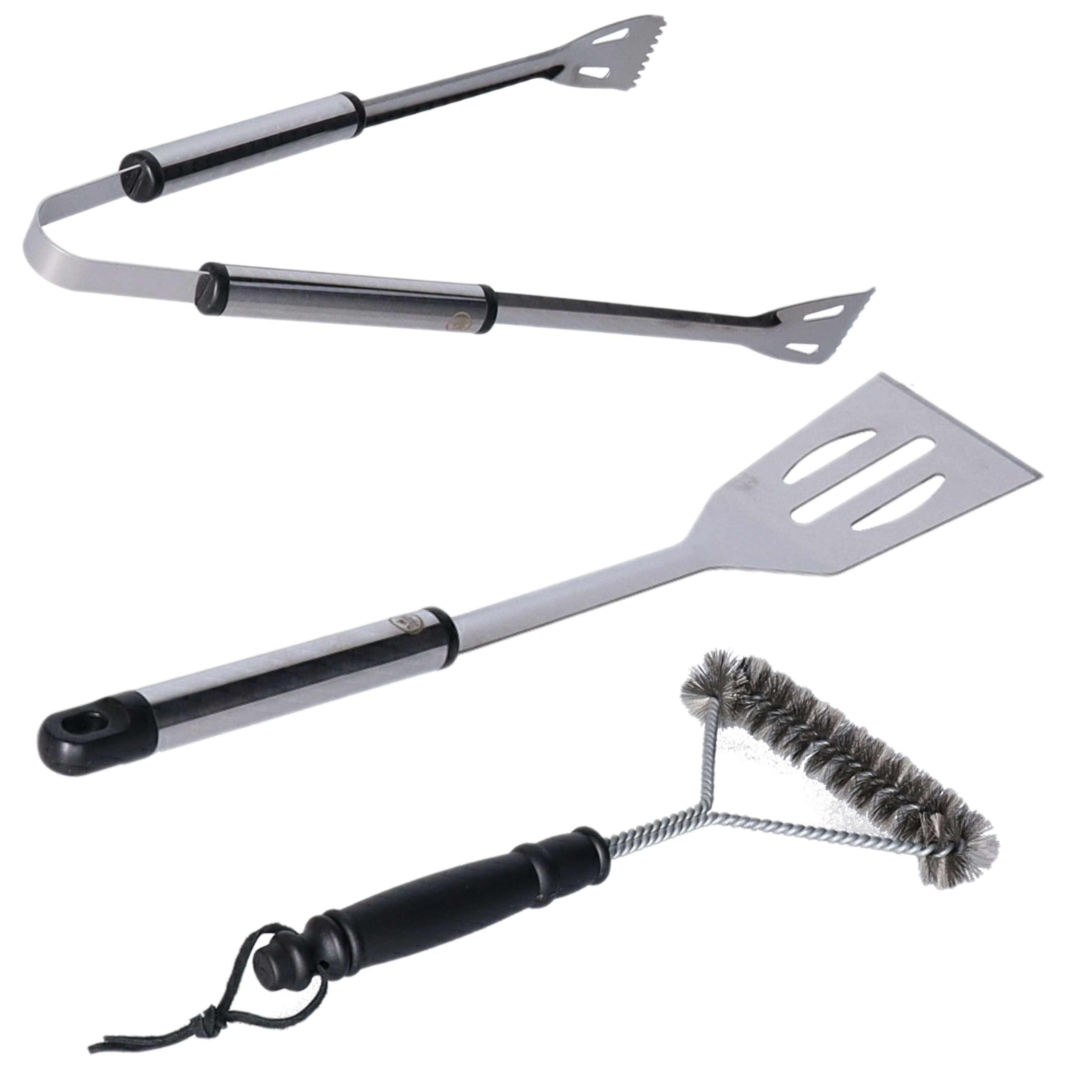 FlameCraft BBQ gereedschapset - 3-delig - tang / spatel / borstel - RVS - 33 cm - barbecueset -