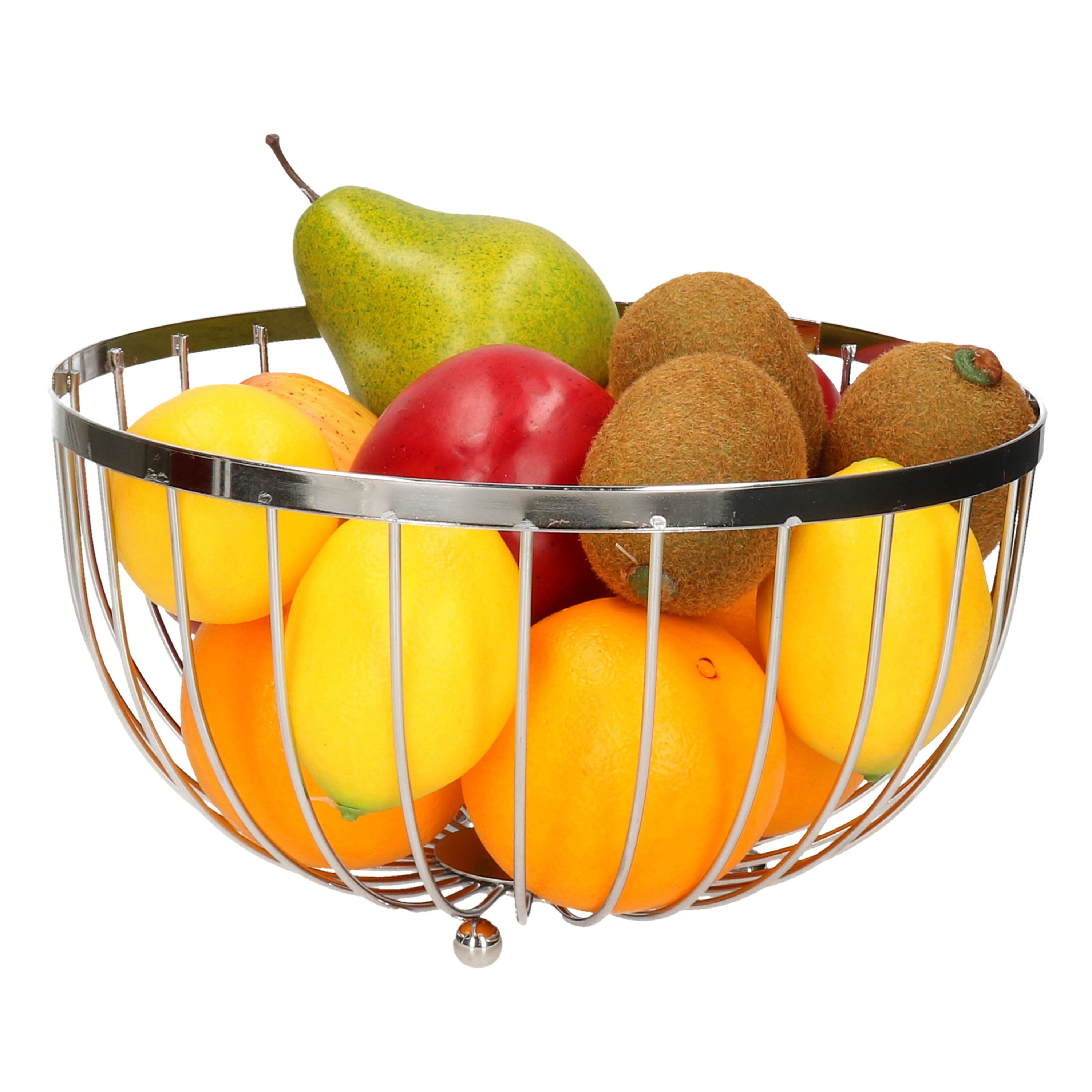 Merkloos Metalen fruitmand/fruitschaal zilver rond 25 cm -