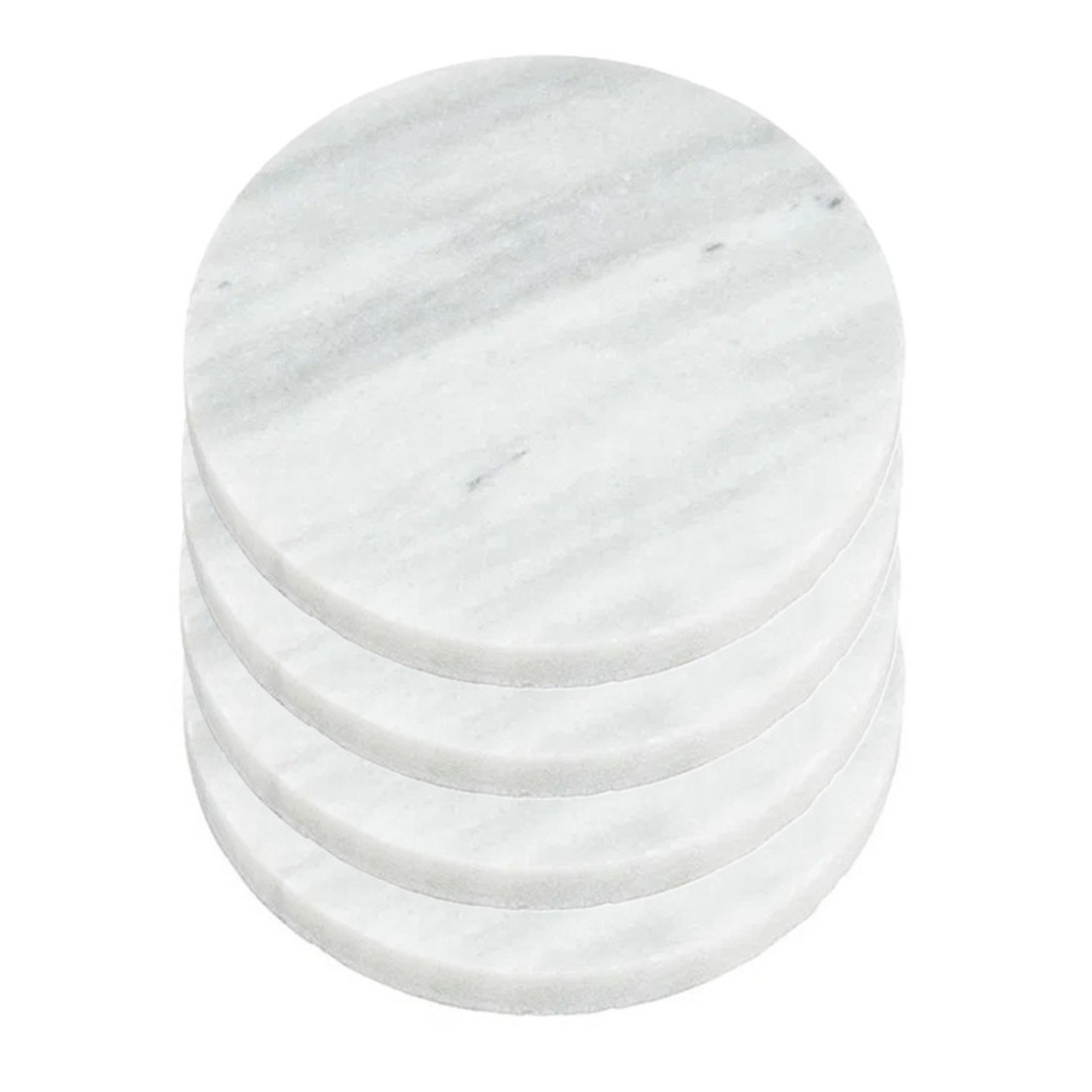 5five Onderzetters voor glazen - 4x stuks - rond - Marmer - wit - 10 x 0.8 cm -