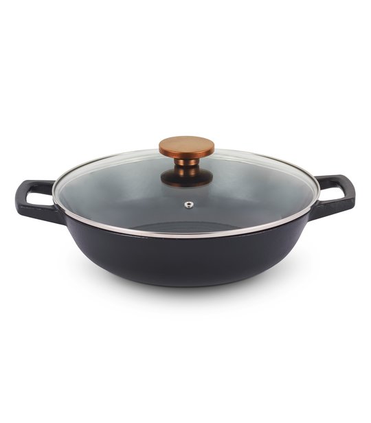 Alva  gietijzeren wok met glazen deksel Nori - 30 cm